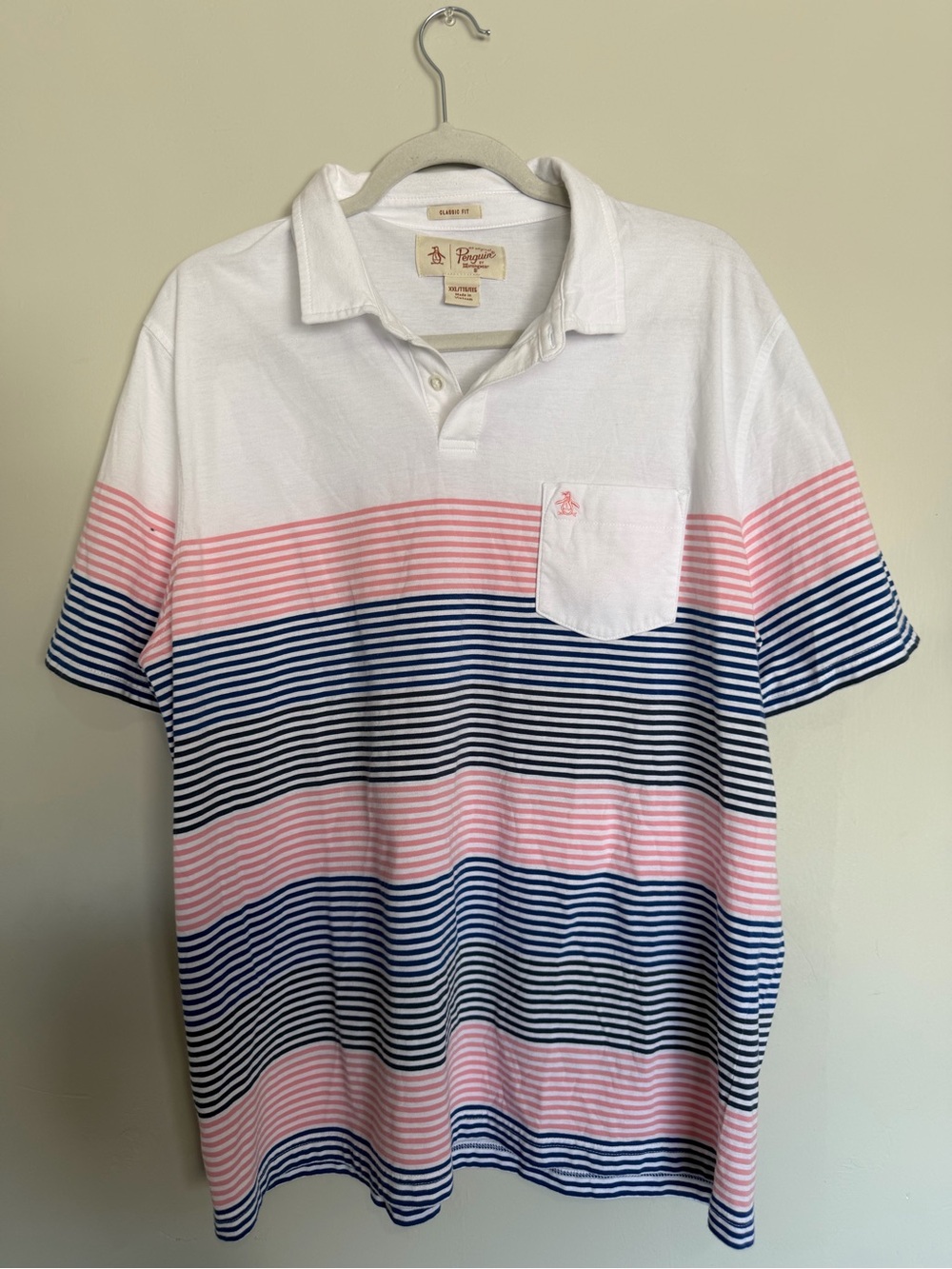 Original Penguin Striped Polo Shirt Men’s XXL Pink Blue White Classic Fit